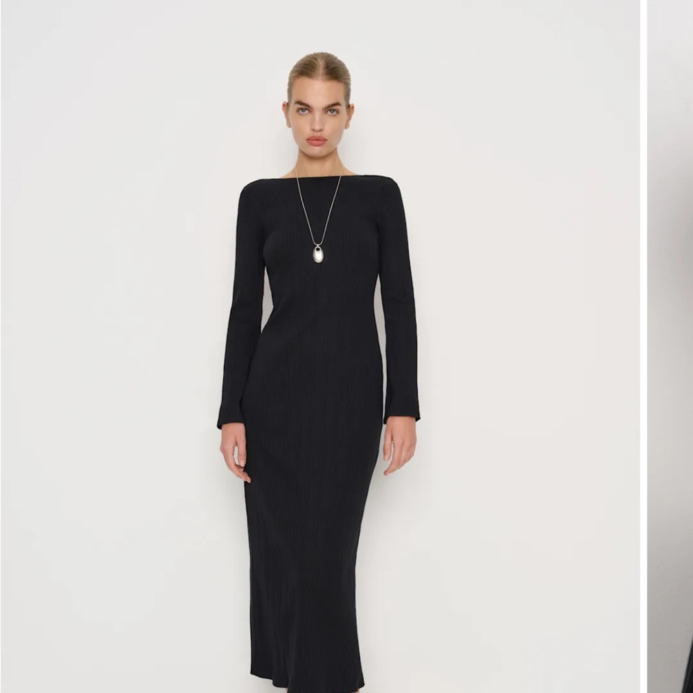 Reformation Delphina Knit Black Long Sleeve Dress